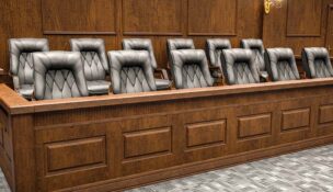 jury bench in court. 3d render background