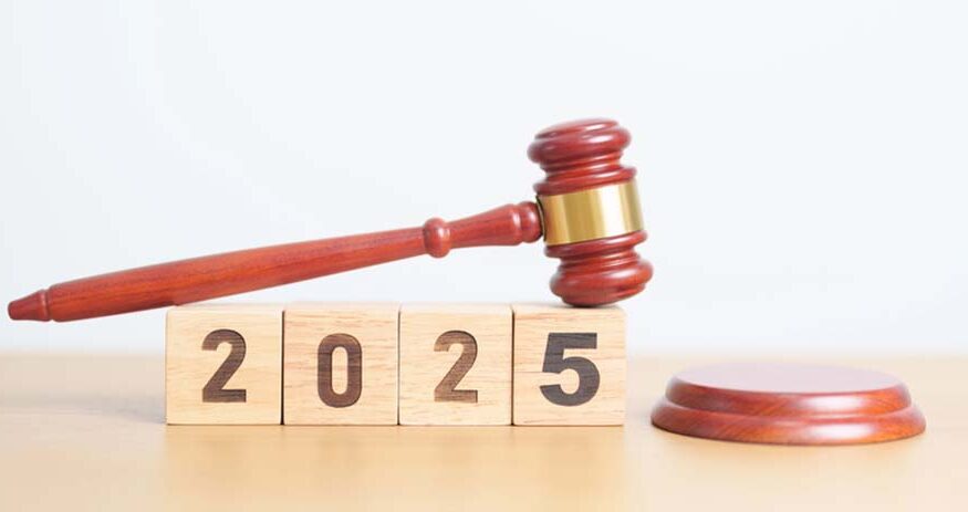 Wooden blocks with 2025 on them and a gavel on top