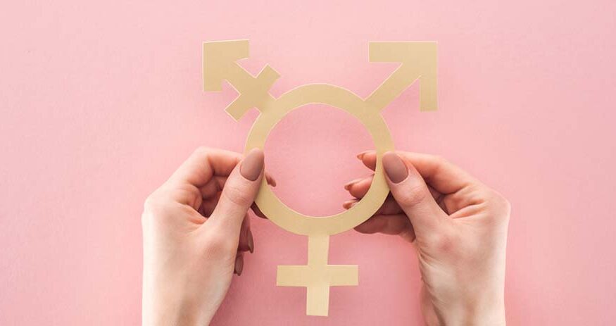 Partial View Woman Holding Gender Sign Pink Background Lgbt Concept