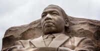 Close up of head of Martin Luther King Jr statue in The Martin Luther King Memorial in Washington DC, USA on 13 May 2019