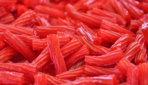 A pile of red licorice