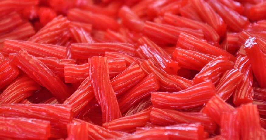 A pile of red licorice